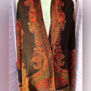 Scarf/wrap/stole in beautiful rust-orange and green paisley